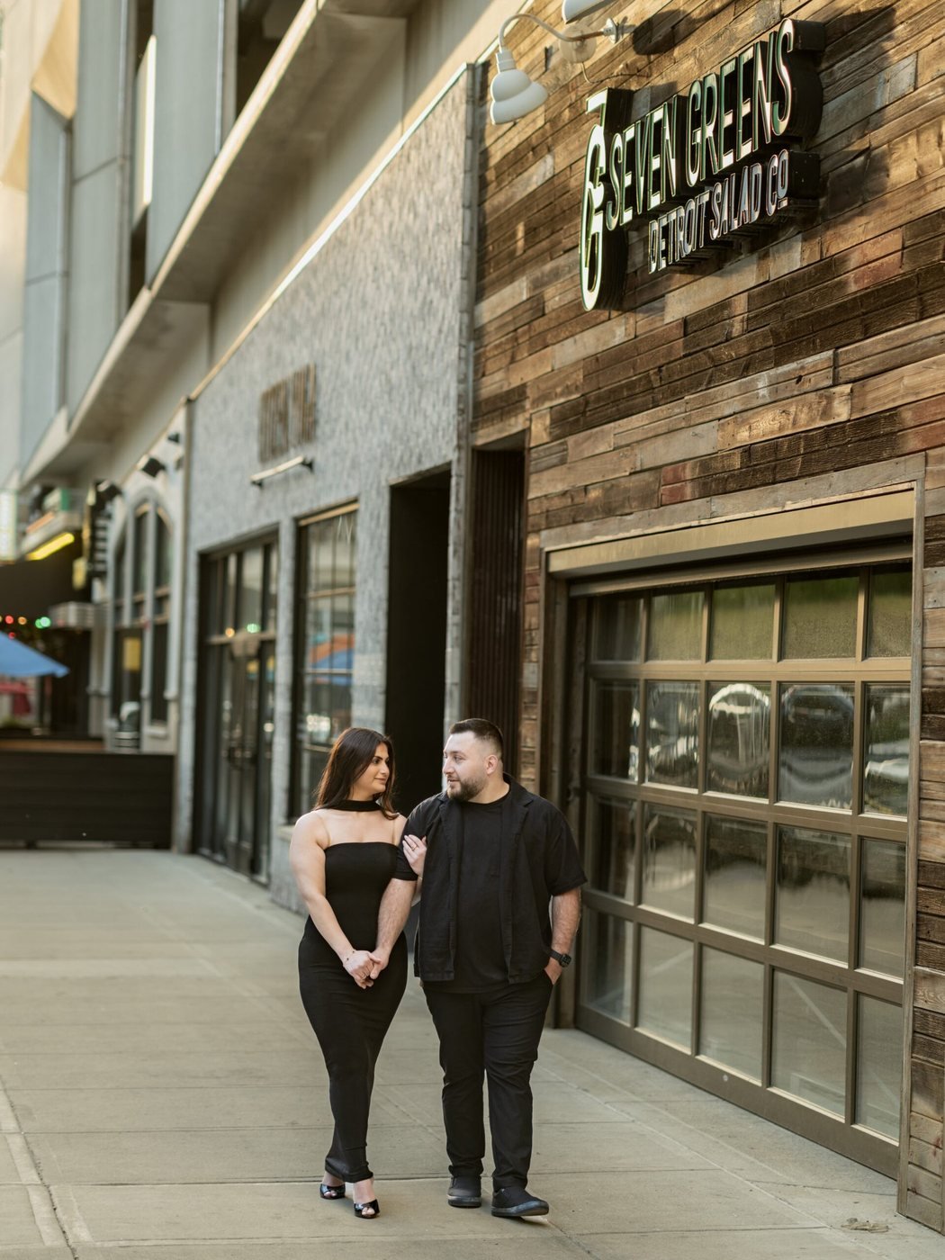 Couple on a city street at blue hour