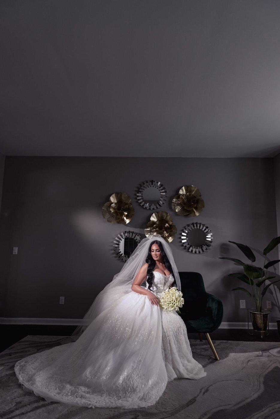 Bridal portrait beside a grand piano